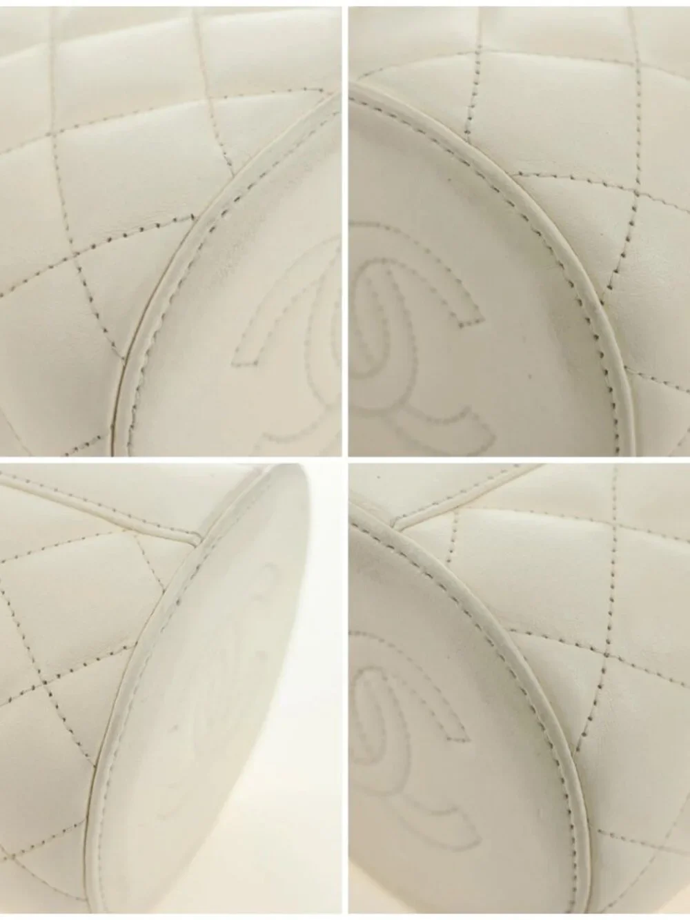 CHANEL Chain Matelasse Shoulder Bag Lamb Skin White Gold CC Auth BA13318M